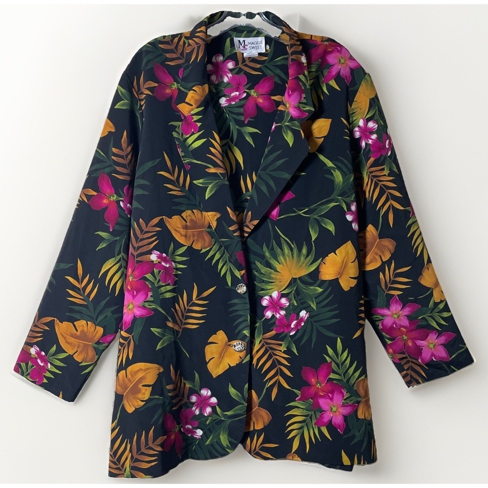 Maggie Sweet Vintage Hawaiian Lightweight Blazer Jacket Women's Size PL